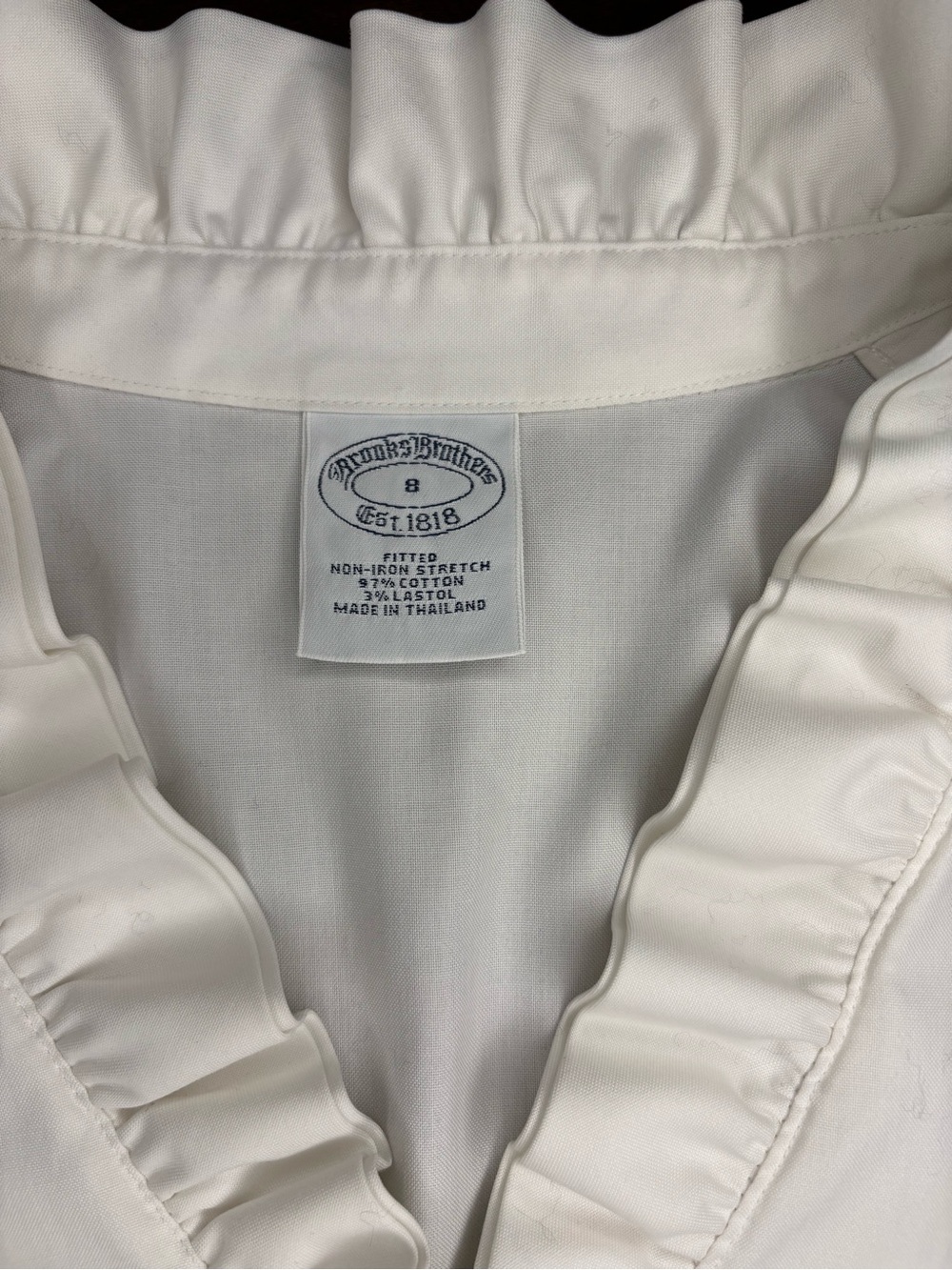 Brooks Brothers White Ruffle Neck Button Down Blouse - Picture 4 of 6